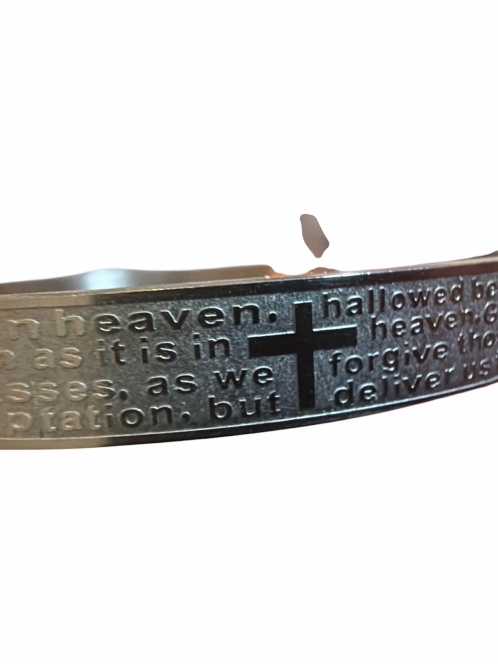 Stainless Steel Lords Prayer Cross Bangle Bracelet 6.75